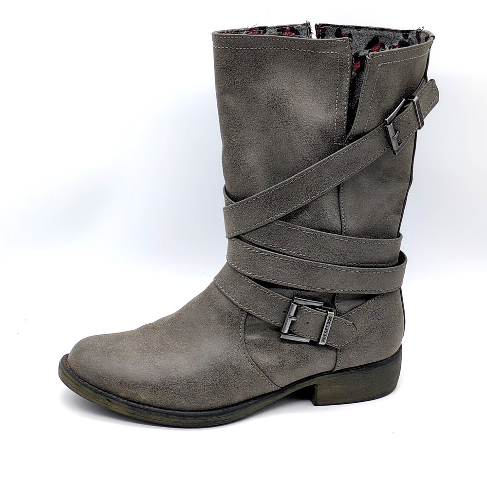 Rocket Dog Boots Womens Gray 9.5‎ Faux Leather Shoe Mid Calf Pull On C4140918